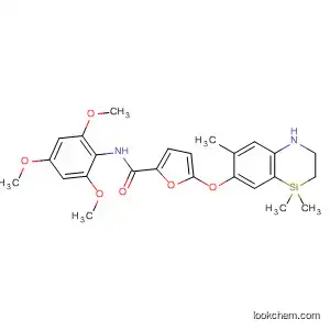 Molecular Structure of 827338-66-9 (2-Furancarboxamide,
5-[(1,2,3,4-tetrahydro-4,4,7-trimethyl-1,4-benzazasilin-6-yl)oxy]-N-(2,4,6
-trimethoxyphenyl)-)
