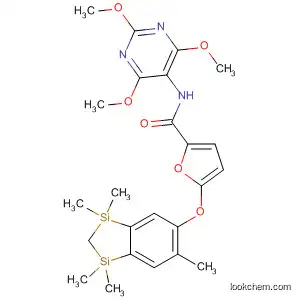 Molecular Structure of 827338-74-9 (2-Furancarboxamide,
5-[(2,3-dihydro-1,1,3,3,6-pentamethyl-1H-1,3-disilainden-5-yl)oxy]-N-(2,
4,6-trimethoxy-5-pyrimidinyl)-)
