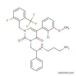 Molecular Structure of 830345-96-5 (2,4(1H,3H)-Pyrimidinedione,
3-[(2R)-2-[(3-aminopropyl)amino]-2-phenylethyl]-5-(2-chloro-3-methoxy
phenyl)-1-[[2-fluoro-6-(trifluoromethyl)phenyl]methyl]-)