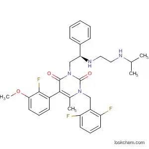 Molecular Structure of 830346-08-2 (2,4(1H,3H)-Pyrimidinedione,
1-[(2,6-difluorophenyl)methyl]-5-(2-fluoro-3-methoxyphenyl)-6-methyl-3-[(
2R)-2-[[2-[(1-methylethyl)amino]ethyl]amino]-2-phenylethyl]-)