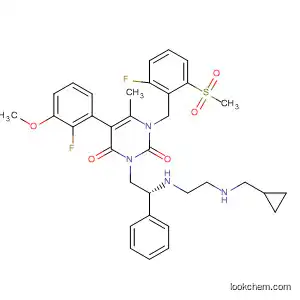 Molecular Structure of 830346-15-1 (2,4(1H,3H)-Pyrimidinedione,
3-[(2R)-2-[[2-[(cyclopropylmethyl)amino]ethyl]amino]-2-phenylethyl]-5-(2-
fluoro-3-methoxyphenyl)-1-[[2-fluoro-6-(methylsulfonyl)phenyl]methyl]-6-
methyl-)