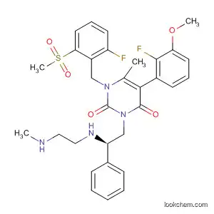 Molecular Structure of 830346-31-1 (2,4(1H,3H)-Pyrimidinedione,
5-(2-fluoro-3-methoxyphenyl)-1-[[2-fluoro-6-(methylsulfonyl)phenyl]methyl
]-6-methyl-3-[(2R)-2-[[2-(methylamino)ethyl]amino]-2-phenylethyl]-)