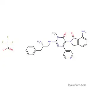 Molecular Structure of 831232-14-5 (1H-Isoindol-1-one,
7-amino-2-[2-[[(2S)-2-amino-3-phenylpropyl]amino]-1,6-dihydro-1-meth
yl-6-oxo-4-(4-pyridinyl)-5-pyrimidinyl]-2,3-dihydro-, trifluoroacetate)