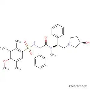 Molecular Structure of 832103-94-3 (Benzeneacetamide,
N-[(1S)-2-[(3S)-3-hydroxy-1-pyrrolidinyl]-1-phenylethyl]-2-[[(4-methoxy-2,
3,5-trimethylphenyl)sulfonyl]amino]-N-methyl-)