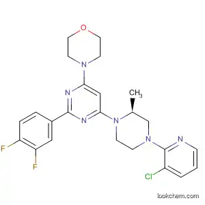 Molecular Structure of 833463-53-9 (Morpholine,
4-[6-[(2S)-4-(3-chloro-2-pyridinyl)-2-methyl-1-piperazinyl]-2-(3,4-difluoro
phenyl)-4-pyrimidinyl]-)