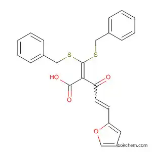 Molecular Structure of 835614-38-5 (4-Pentenoic acid,
2-[bis[(phenylmethyl)thio]methylene]-5-(2-furanyl)-3-oxo-)