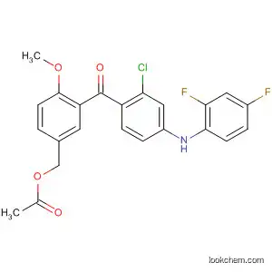 Molecular Structure of 835625-25-7 (Methanone,
[5-[(acetyloxy)methyl]-2-methoxyphenyl][2-chloro-4-[(2,4-difluorophenyl)
amino]phenyl]-)
