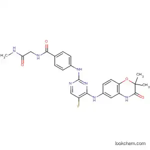 Molecular Structure of 844433-06-3 (Benzamide,
4-[[4-[(3,4-dihydro-2,2-dimethyl-3-oxo-2H-1,4-benzoxazin-6-yl)amino]-5
-fluoro-2-pyrimidinyl]amino]-N-[2-(methylamino)-2-oxoethyl]-)