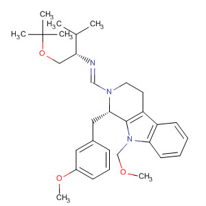 Molecular Structure of 114885-98-2 (1H-Pyrido[3,4-b]indole,
2-[(E)-[[(1S)-1-[(1,1-dimethylethoxy)methyl]-2-methylpropyl]imino]methyl]
-2,3,4,9-tetrahydro-9-(methoxymethyl)-1-[(3-methoxyphenyl)methyl]-,
(1S)-)
