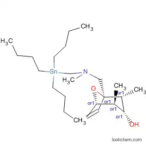 Molecular Structure of 167106-54-9 (8-Oxabicyclo[3.2.1]oct-6-en-3-ol,
2,4-dimethyl-1-[[methyl[(tributylstannyl)methyl]amino]methyl]-,
(1R,2R,3R,4S,5S)-rel-)