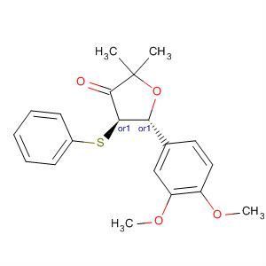 Molecular Structure of 191918-21-5 (3(2H)-Furanone,
5-(3,4-dimethoxyphenyl)dihydro-2,2-dimethyl-4-(phenylthio)-,
(4R,5R)-rel-)
