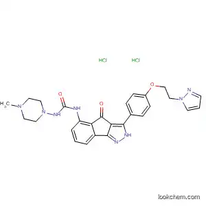 Molecular Structure of 784211-31-0 (Urea,
N-[2,4-dihydro-4-oxo-3-[4-[2-(1H-pyrazol-1-yl)ethoxy]phenyl]indeno[1,2-
c]pyrazol-5-yl]-N'-(4-methyl-1-piperazinyl)-, dihydrochloride)