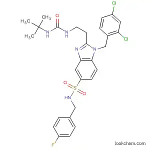 Molecular Structure of 872589-95-2 (1H-Benzimidazole-5-sulfonamide,
1-[(2,4-dichlorophenyl)methyl]-2-[2-[[[(1,1-dimethylethyl)amino]carbonyl]
amino]ethyl]-N-[(4-fluorophenyl)methyl]-)