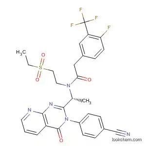 Molecular Structure of 873191-27-6 (Benzeneacetamide,
N-[(1R)-1-[3-(4-cyanophenyl)-3,4-dihydro-4-oxopyrido[2,3-d]pyrimidin-2
-yl]ethyl]-N-[2-(ethylsulfonyl)ethyl]-4-fluoro-3-(trifluoromethyl)-)