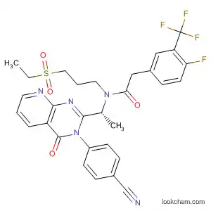 Molecular Structure of 873191-39-0 (Benzeneacetamide,
N-[(1R)-1-[3-(4-cyanophenyl)-3,4-dihydro-4-oxopyrido[2,3-d]pyrimidin-2
-yl]ethyl]-N-[3-(ethylsulfonyl)propyl]-4-fluoro-3-(trifluoromethyl)-)