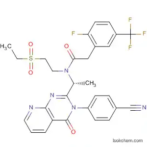 Molecular Structure of 873191-43-6 (Benzeneacetamide,
N-[(1R)-1-[3-(4-cyanophenyl)-3,4-dihydro-4-oxopyrido[2,3-d]pyrimidin-2
-yl]ethyl]-N-[2-(ethylsulfonyl)ethyl]-2-fluoro-5-(trifluoromethyl)-)