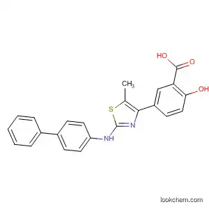 Molecular Structure of 874298-33-6 (Benzoic acid,
5-[2-([1,1'-biphenyl]-4-ylamino)-5-methyl-4-thiazolyl]-2-hydroxy-)