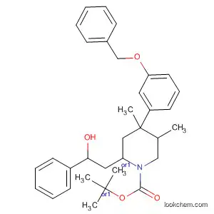 Molecular Structure of 877614-31-8 (1-Piperidinecarboxylic acid,
2-(2-hydroxy-2-phenylethyl)-4,5-dimethyl-4-[3-(phenylmethoxy)phenyl]-,
1,1-dimethylethyl ester, (2R,4S,5S)-rel-)