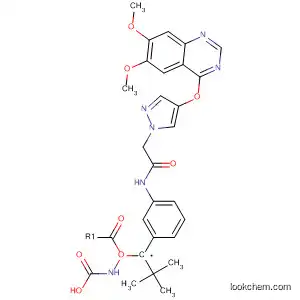 Molecular Structure of 884341-64-4 (Carbamic acid,
[[3-[[[4-[(6,7-dimethoxy-4-quinazolinyl)oxy]-1H-pyrazol-1-yl]acetyl]amino]
phenyl]methyl]-, 1,1-dimethylethyl ester)