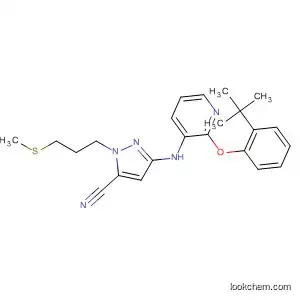 Molecular Structure of 901304-10-7 (1H-Pyrazole-5-carbonitrile,
3-[[2-[2-(1,1-dimethylethyl)phenoxy]-3-pyridinyl]amino]-1-[3-(methylthio)
propyl]-)