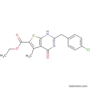 Molecular Structure of 724745-51-1 (ethyl 2-(4-chlorobenzyl)-5-methyl-4-oxo-3,4-dihydrothieno[2,3-d]pyrimidine-6-carboxylate)