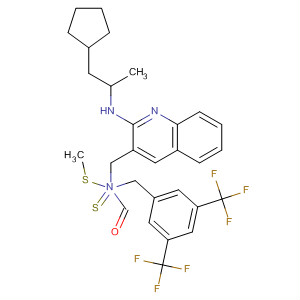 Molecular Structure of 898911-00-7 (Carbamodithioic acid,
[[3,5-bis(trifluoromethyl)phenyl]methyl][[2-[(cyclopentylmethyl)ethylamino]
-3-quinolinyl]methyl]-, methyl ester)