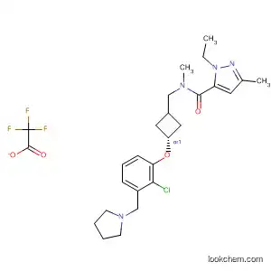 Molecular Structure of 917816-32-1 (1H-Pyrazole-5-carboxamide,
N-[[trans-3-[2-chloro-3-(1-pyrrolidinylmethyl)phenoxy]cyclobutyl]methyl]-
1-ethyl-N,3-dimethyl-, 2,2,2-trifluoroacetate (1:?))