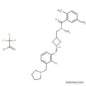 Molecular Structure of 917816-34-3 (Benzamide,
N-[[trans-3-[2-chloro-3-(1-pyrrolidinylmethyl)phenoxy]cyclobutyl]methyl]-
N,2,5-trimethyl-, 2,2,2-trifluoroacetate (1:1))