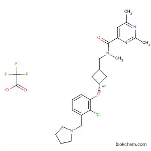 Molecular Structure of 917816-52-5 (4-Pyrimidinecarboxamide,
N-[[trans-3-[2-chloro-3-(1-pyrrolidinylmethyl)phenoxy]cyclobutyl]methyl]-
N,2,6-trimethyl-, 2,2,2-trifluoroacetate (1:?))