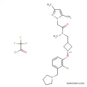 Molecular Structure of 917816-76-3 (1H-Pyrazole-1-acetamide,
N-[[trans-3-[2-chloro-3-(1-pyrrolidinylmethyl)phenoxy]cyclobutyl]methyl]-
N,3,5-trimethyl-, 2,2,2-trifluoroacetate (1:?))