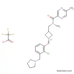 Molecular Structure of 917816-80-9 (2-Pyrazinecarboxamide,
N-[[trans-3-[2-chloro-3-(1-pyrrolidinylmethyl)phenoxy]cyclobutyl]methyl]-
N,5-dimethyl-, 2,2,2-trifluoroacetate (1:?))
