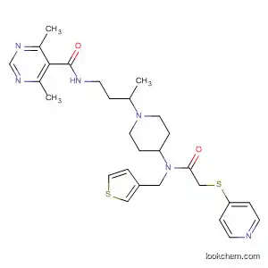 Molecular Structure of 918139-60-3 (5-Pyrimidinecarboxamide,
4,6-dimethyl-N-[3-[4-[[2-(4-pyridinylthio)acetyl](3-thienylmethyl)amino]-1-
piperidinyl]butyl]-)