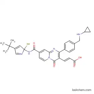Molecular Structure of 918308-68-6 (2-Propenoic acid,
3-[2-[4-[(cyclopropylamino)methyl]phenyl]-8-[[[4-(1,1-dimethylethyl)-2-thi
azolyl]amino]carbonyl]-4-oxo-4H-pyrido[1,2-a]pyrimidin-3-yl]-, (2E)-)