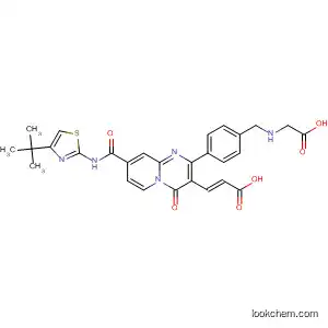 Molecular Structure of 918308-70-0 (2-Propenoic acid,
3-[2-[4-[[(carboxymethyl)amino]methyl]phenyl]-8-[[[4-(1,1-dimethylethyl)-
2-thiazolyl]amino]carbonyl]-4-oxo-4H-pyrido[1,2-a]pyrimidin-3-yl]-, (2E)-)