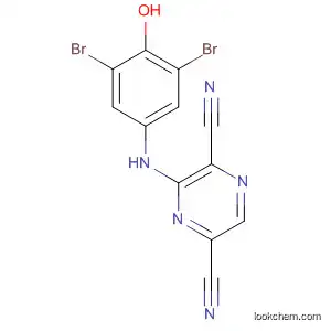 Molecular Structure of 918410-40-9 (2,5-Pyrazinedicarbonitrile, 3-[(3,5-dibromo-4-hydroxyphenyl)amino]-)