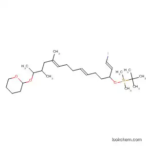Molecular Structure of 918530-77-5 (2H-Pyran,
2-[[(4E,8E,13E)-12-[[(1,1-dimethylethyl)dimethylsilyl]oxy]-14-iodo-4,8,1
2-trimethyl-4,8,13-tetradecatrien-1-yl]oxy]tetrahydro-)