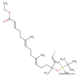 Molecular Structure of 918530-79-7 (2,6,10,15-Hexadecatetraenoic acid,
14-[[(1,1-dimethylethyl)dimethylsilyl]oxy]-16-iodo-6,10,14-trimethyl-,
ethyl ester, (2E,6E,10E,15E)-)