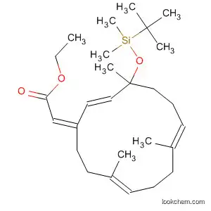 Molecular Structure of 918530-82-2 (Acetic acid,
2-[(2E,7E,11E)-4-[[(1,1-dimethylethyl)dimethylsilyl]oxy]-4,8,12-trimethyl-
2,7,11-cyclotetradecatrien-1-ylidene]-, ethyl ester, (2Z)-)