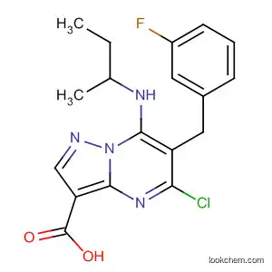 Molecular Structure of 918881-97-7 (Pyrazolo[1,5-a]pyrimidine-3-carboxylic acid,
5-chloro-6-[(3-fluorophenyl)methyl]-7-[(1-methylpropyl)amino]-)