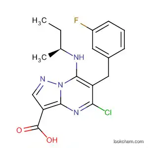 Molecular Structure of 918882-01-6 (Pyrazolo[1,5-a]pyrimidine-3-carboxylic acid,
5-chloro-6-[(3-fluorophenyl)methyl]-7-[[(1S)-1-methylpropyl]amino]-)
