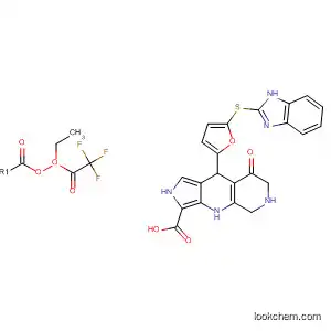 Molecular Structure of 920535-97-3 (2H-Pyrrolo[3,4-b][1,7]naphthyridine-3-carboxylic acid,
9-[5-(1H-benzimidazol-2-ylthio)-2-furanyl]-4,5,6,7,8,9-hexahydro-8-oxo-,
ethyl ester 2,2,2-trifluoroacetate (1:1))