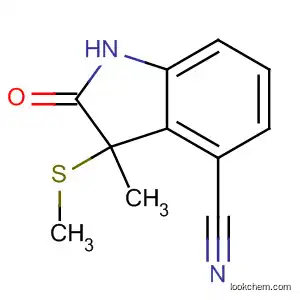 1H-Indole-4-carbonitrile, 2,3-dihydro-3-methyl-3-(methylthio)-2-oxo-