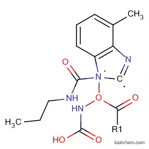 Molecular Structure of 61677-66-5 (Carbamic acid, [1-[(propylamino)carbonyl]-1H-benzimidazol-2-yl]-,
methyl ester)