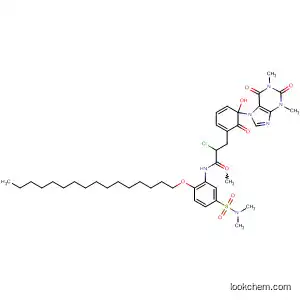 Molecular Structure of 62203-49-0 (Benzenepropanamide,
2-chloro-N-[5-[(dimethylamino)sulfonyl]-2-(hexadecyloxy)phenyl]-4-meth
oxy-b-oxo-a-(1,2,3,6-tetrahydro-1,3-dimethyl-2,6-dioxo-7H-purin-7-yl)-)