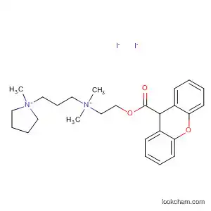 Molecular Structure of 62236-95-7 (Pyrrolidinium,
1-[3-[dimethyl[2-[(9H-xanthen-9-ylcarbonyl)oxy]ethyl]ammonio]propyl]-1-
methyl-, diiodide)