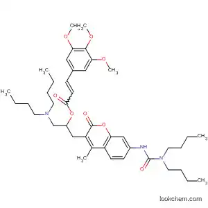 Molecular Structure of 62380-29-4 (2-Propenoic acid, 3-(3,4,5-trimethoxyphenyl)-,
2-[7-[[(dibutylamino)carbonyl]amino]-4-methyl-2-oxo-2H-1-benzopyran-
3-yl]-1-[(dibutylamino)methyl]ethyl ester)