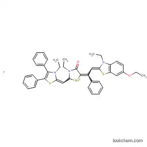 Molecular Structure of 62498-61-7 (Thiazolium,
5-[2-(6-ethoxy-3-ethyl-2(3H)-benzothiazolylidene)-1-phenylethylidene]-3
-ethyl-2-[(3-ethyl-4,5-diphenyl-2(3H)-thiazolylidene)methyl]-4,5-dihydro-
4-oxo-, iodide)