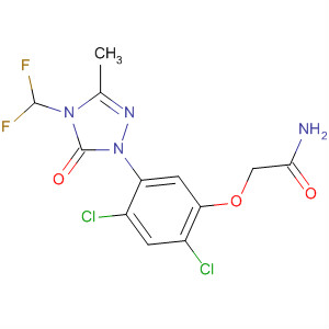 Molecular Structure of 104027-58-9 (Acetamide,
2-[2,4-dichloro-5-[4-(difluoromethyl)-4,5-dihydro-3-methyl-5-oxo-1H-1,2,
4-triazol-1-yl]phenoxy]-)
