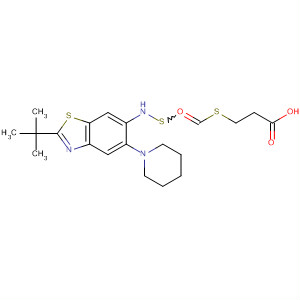 Molecular Structure of 104065-99-8 (Propanoic acid,
3-[[[[2-(1,1-dimethylethyl)-5-(1-piperidinyl)-6-benzothiazolyl]amino]thioxo
methyl]thio]-)