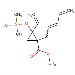 Molecular Structure of 105140-87-2 (Cyclopropanecarboxylic acid,
2-ethenyl-1-(2,4-pentadienyl)-2-[(trimethylsilyl)oxy]-, methyl ester)